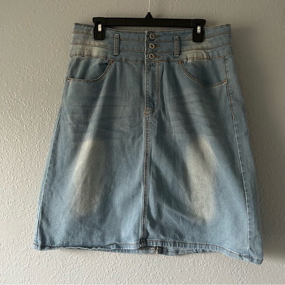 Be Girl Light Wash Midi Denim Skirt - Picture 2 of 6